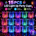 LED Light-Up Party Wine Glasses Set ¨C 12 or 15pcs Glowing Plastic Cups with Colorful LED Lights for Birthday, Bar, Wedding, Holiday & Sports Events