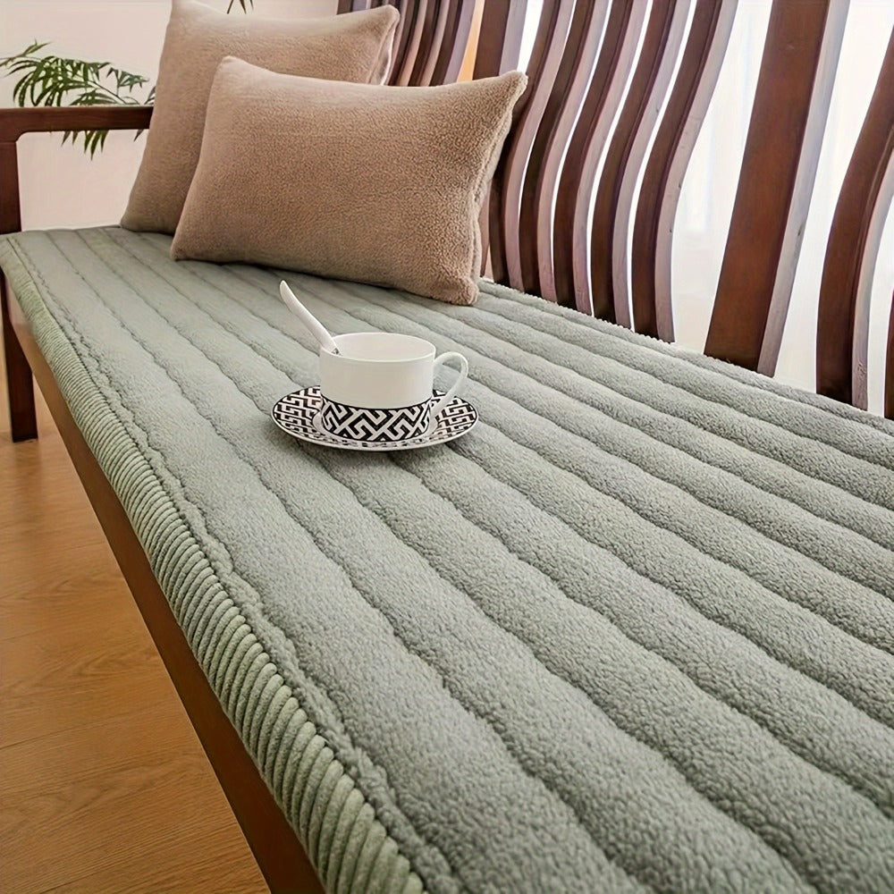 Plush Sofa Cover Bohemian Style Thickened Short Plush Non-Slip Machine Washable Pet Friendly Sofa Slipcover for Living Room Bedroom Office - Armrest Pad to 4 Seater