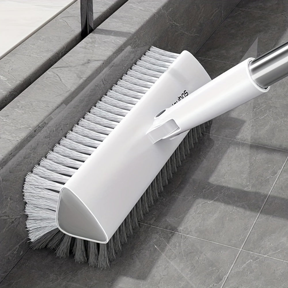 Floor Scrub Brush 52 Inch Long Handle Double-Sided V-Shaped Triangle Head Stiff Bristles Deep Cleaning Corners Gaps Tile Bathroom Kitchen Patio Crevice Brush