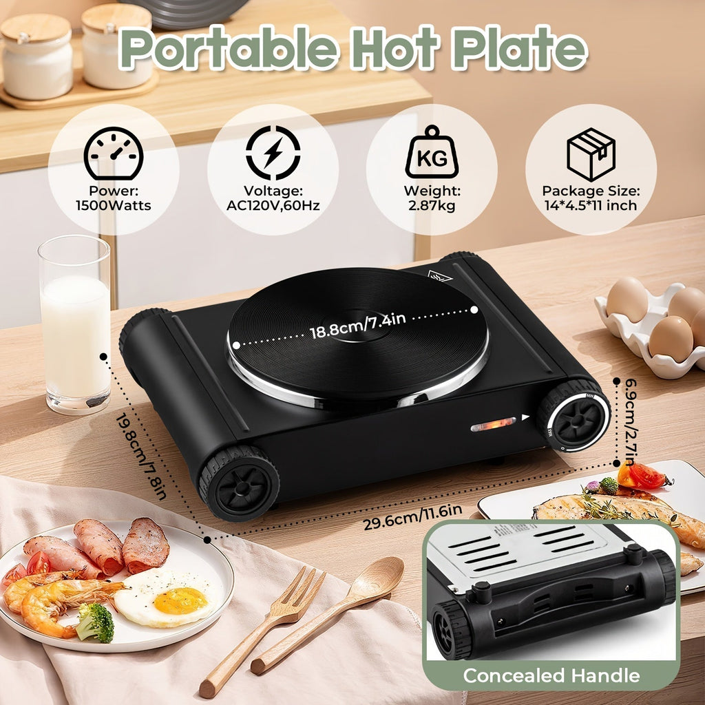 Hot Plate Electric Burner with Temperature Control ¨C Dual Size Coil Burners 7.4in & 6.1in, Countertop Electric Stove for Daily Cooking, Dorm, Office & Travel, Multiple Colors Available