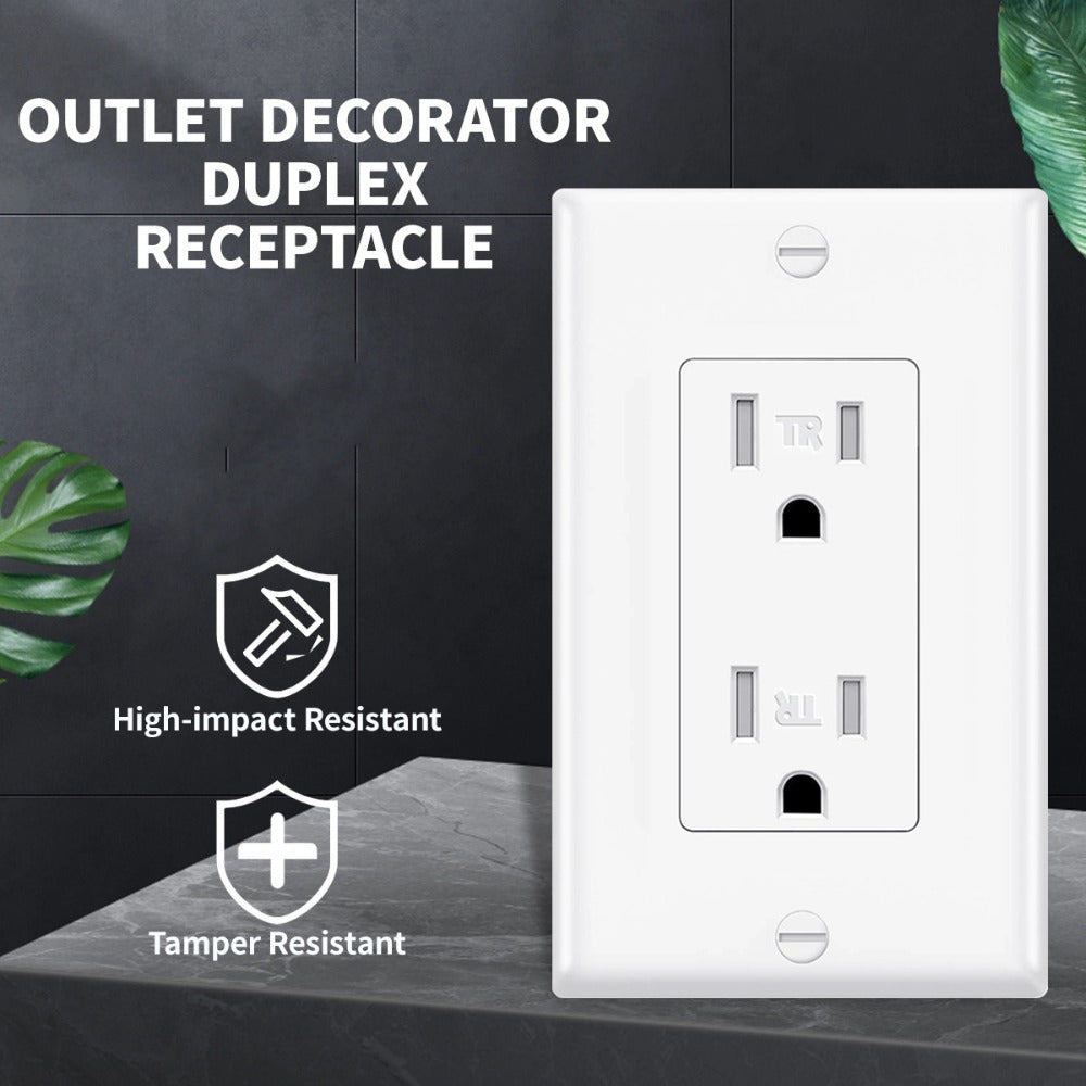 Tamper Resistant Outlet 15A 125V Decorator Receptacle with Wall Plate Self-Grounding Push-In Wire Fire Resistant for Home Office Commercial Use 10 20 50 Pack