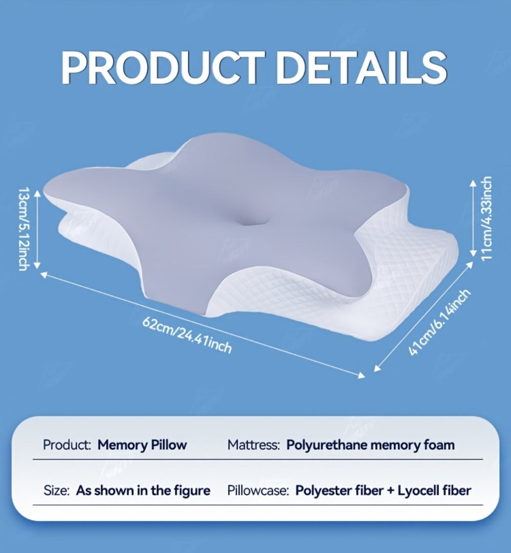 Cervical Neck Pillow for Sleeping - Butterfly Contour Memory Foam Ergonomic Support for Back & Side Sleepers, Slow Rebound Pressure Relief, Cervical Spine Alignment, Machine-Washable Cover, Multi-Color