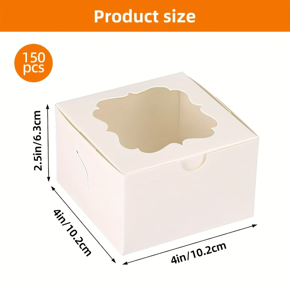Bakery Boxes with Window 150 Pack White 4x4x2.5 Inch 3 Styles Treat Boxes for Cake Macarons Donuts Dessert Party Favor Wedding Gift Packaging