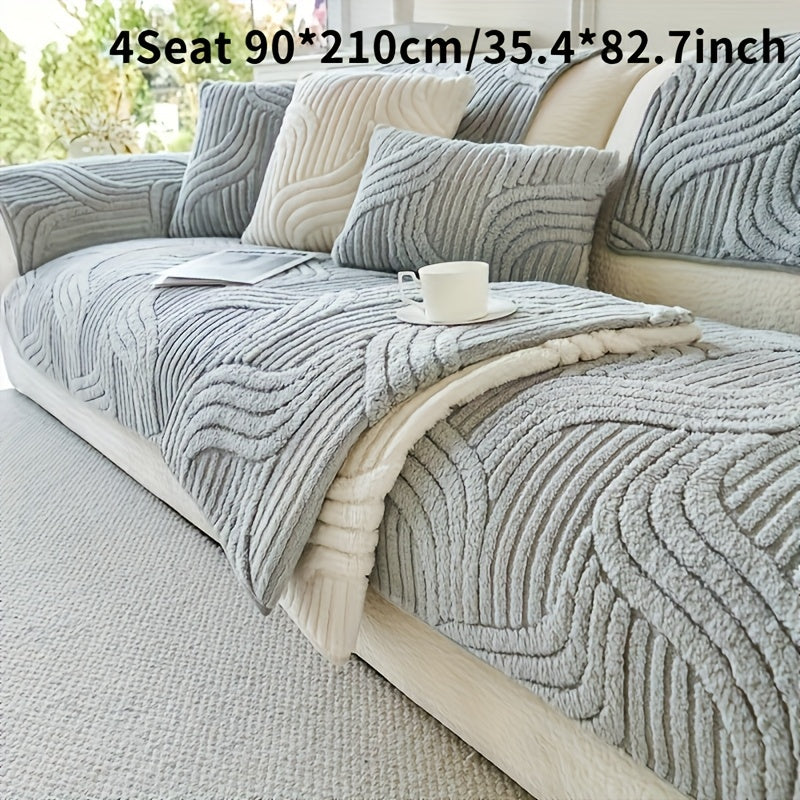 Sofa Cover Plush Shu Velveteen Non-Slip Couch Slipcover Breathable Pet-Proof Vintage Style for Living Room Bedroom Office 2 3 4 Seater