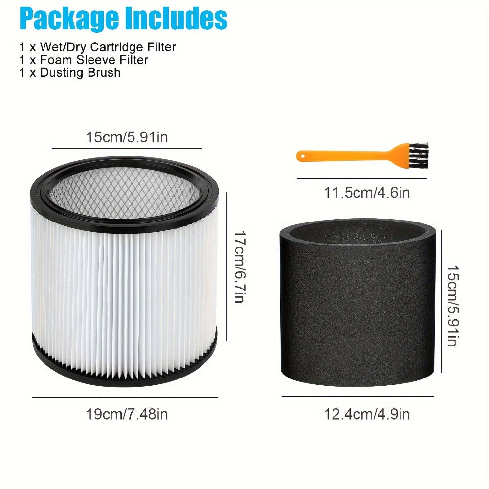 Shop Vac Replacement Filter 2-Pack ¨C Washable Cartridge Filter Compatible with 90350 90304 90333, Fits Most Wet Dry Vacuum 5 Gallon and Above, Reusable Wet Dry Vac Filter Set