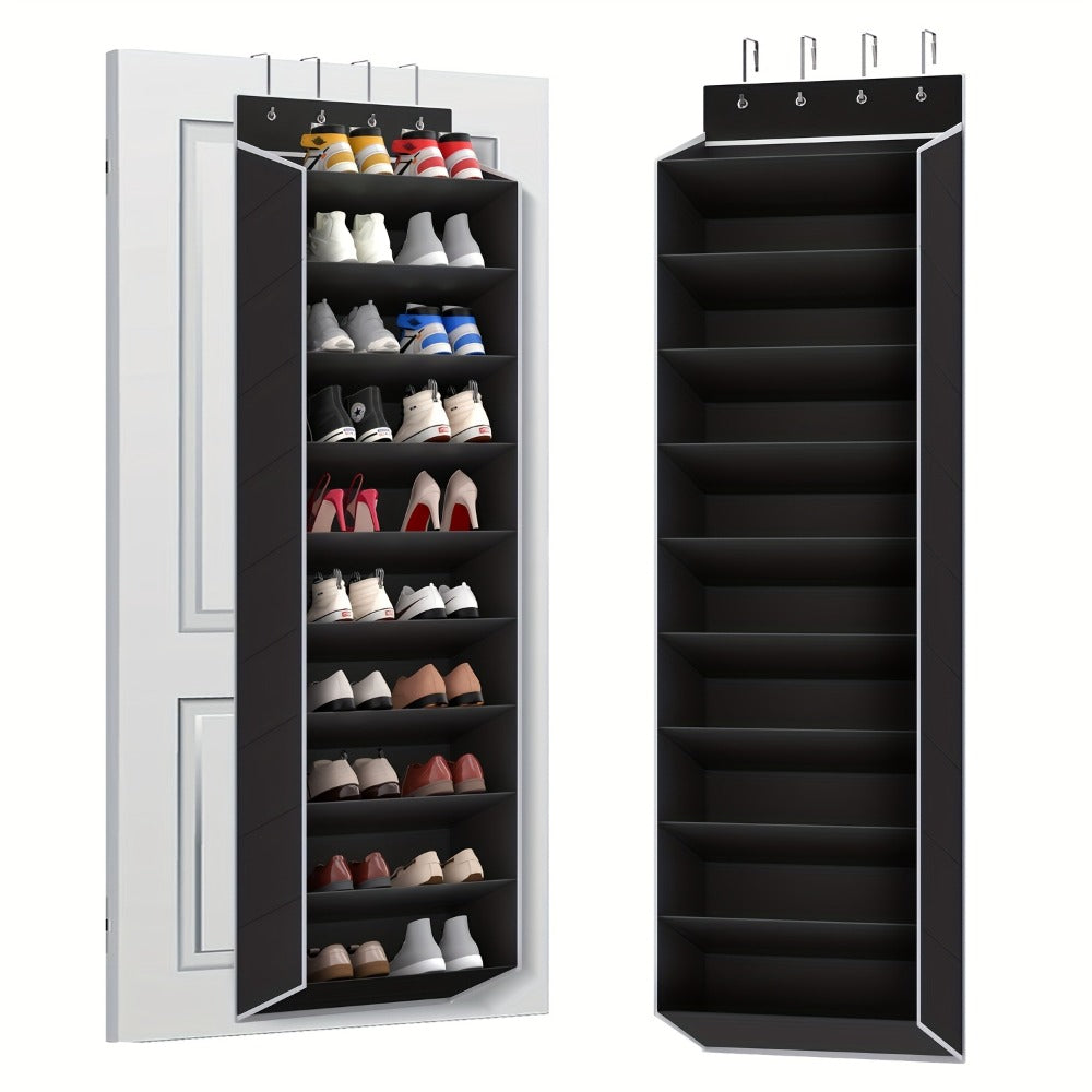 10-Tier Over-the-Door Shoe Rack Organizer with 4 Metal Hooks - Holds 20 Pairs, Large Capacity Hanging Shoe Storage