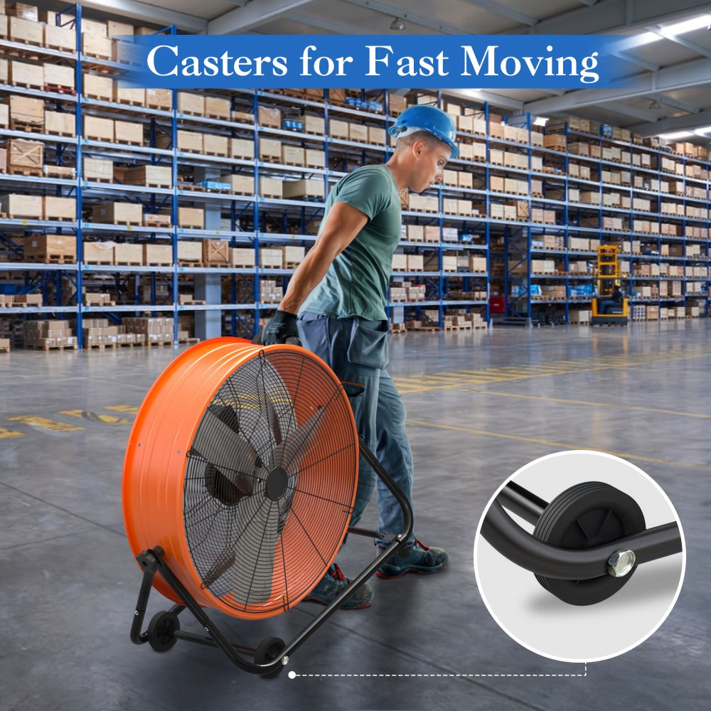 Industrial Drum Fan 24 & 30 Inch | High Velocity Floor Fan 9460-14000 CFM, 3-Speed Air Circulator with 180¡ã Tilt for Warehouse, Garage, Workshop, Job Site & Large Space Cooling ¨C Multiple Colors