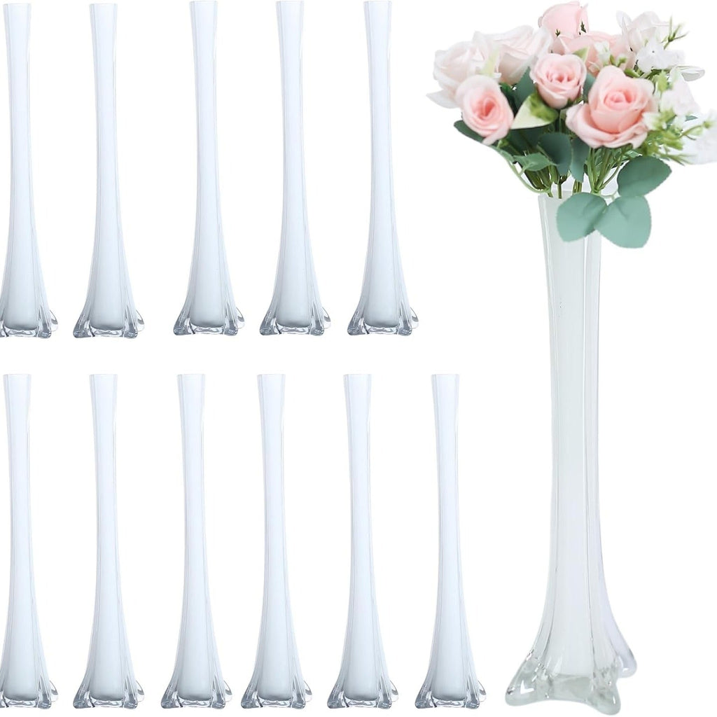 Eiffel Tower Vase Pack of 12 ¨C Tall Glass Flower Vases for Wedding Centerpiece, Event Table Decor, Floral Arrangements & Party Decoration, Clear Black White, 12¡± 16¡± 20¡± 24¡± Sizes