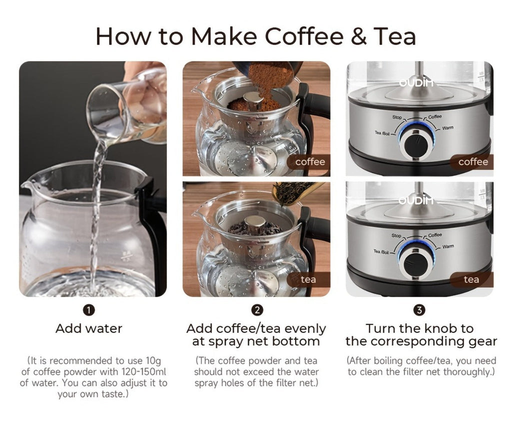 Drip Coffee Maker Electric Kettle 600W 40.58oz BPA-Free Glass Stainless Steel Spray Brew Keep Warm Boil-Dry Protection for Coffee Tea Perfect Gift