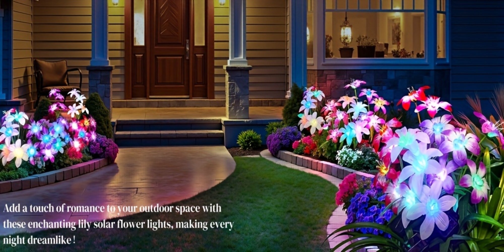 Solar Garden Lights Blooming Lily Flower | 7 Color Changing LED | Waterproof Outdoor Solar Stake Lights | Yard Patio Pathway Gravestone Decor | 2 4 12 Pack Solar Flower Lights