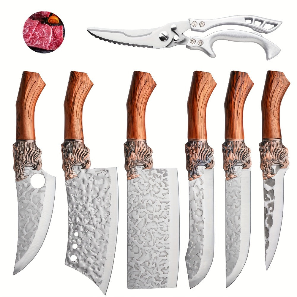 Kitchen Knife Set 3/7pc Professional Chef Knife Set with Butcher Boning Scissors | Stainless Steel Cooking Knives for Home Hotel Camping