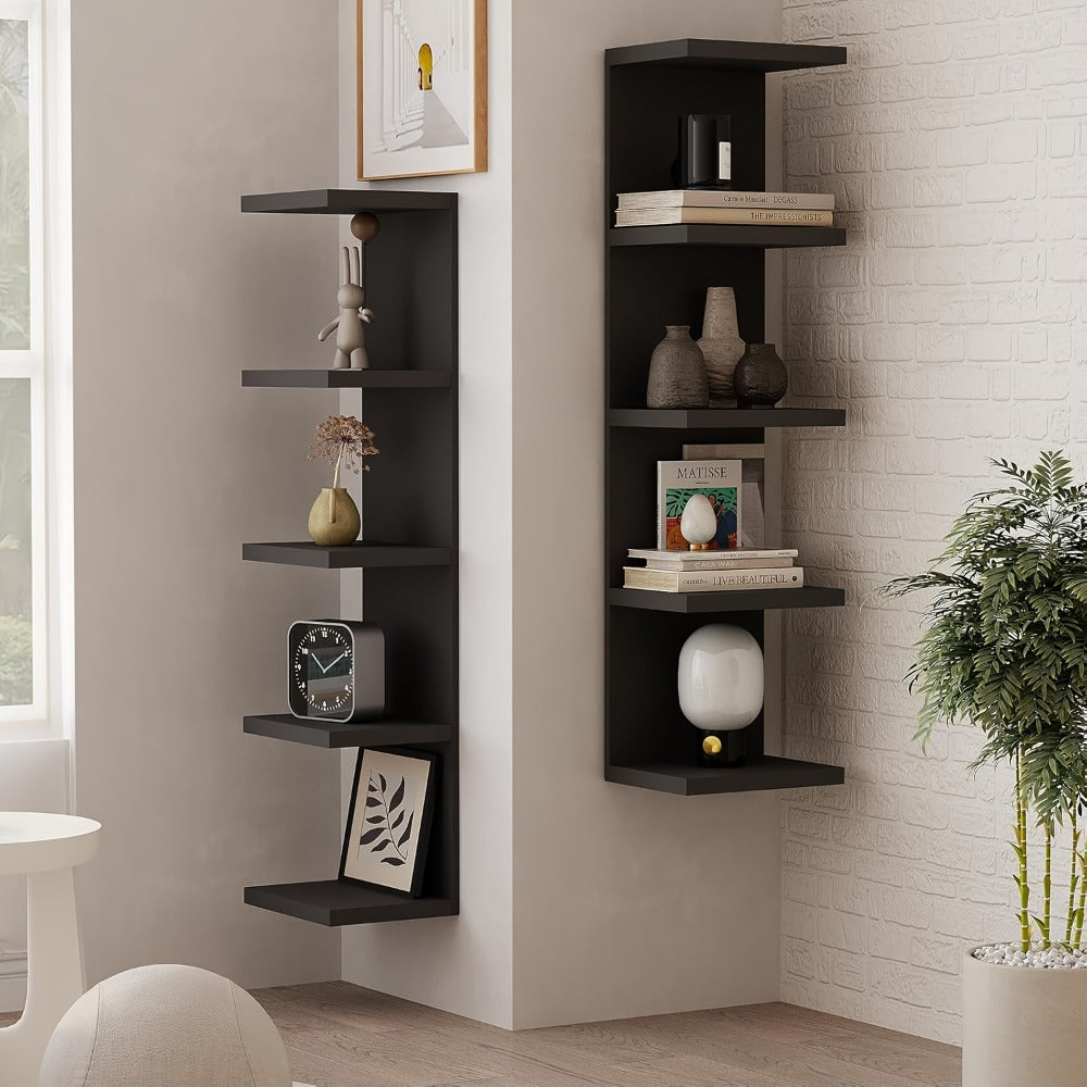 5-Tier Floating Wall Shelf Wall-Mounted Storage Rack 31.5¡± - Space Saving Display Shelves for Bedroom Living Room Oak Finish Easy Install Thickened Suspended Wall Organizer
