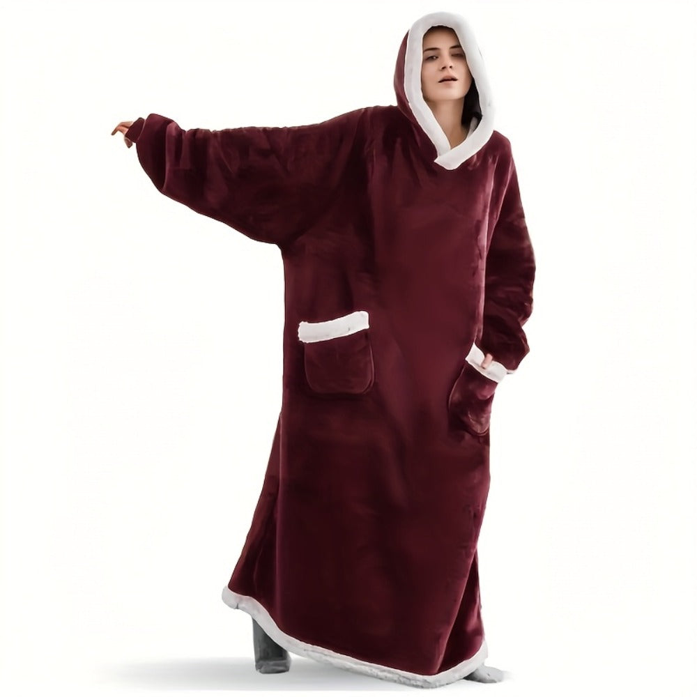 Oversized Wearable Blanket Hoodie Jacket ¨C 350-400gsm Thick Warm Suede Flannel, Hooded Pocket Lazy Coat for Women & Men, 5 Colors