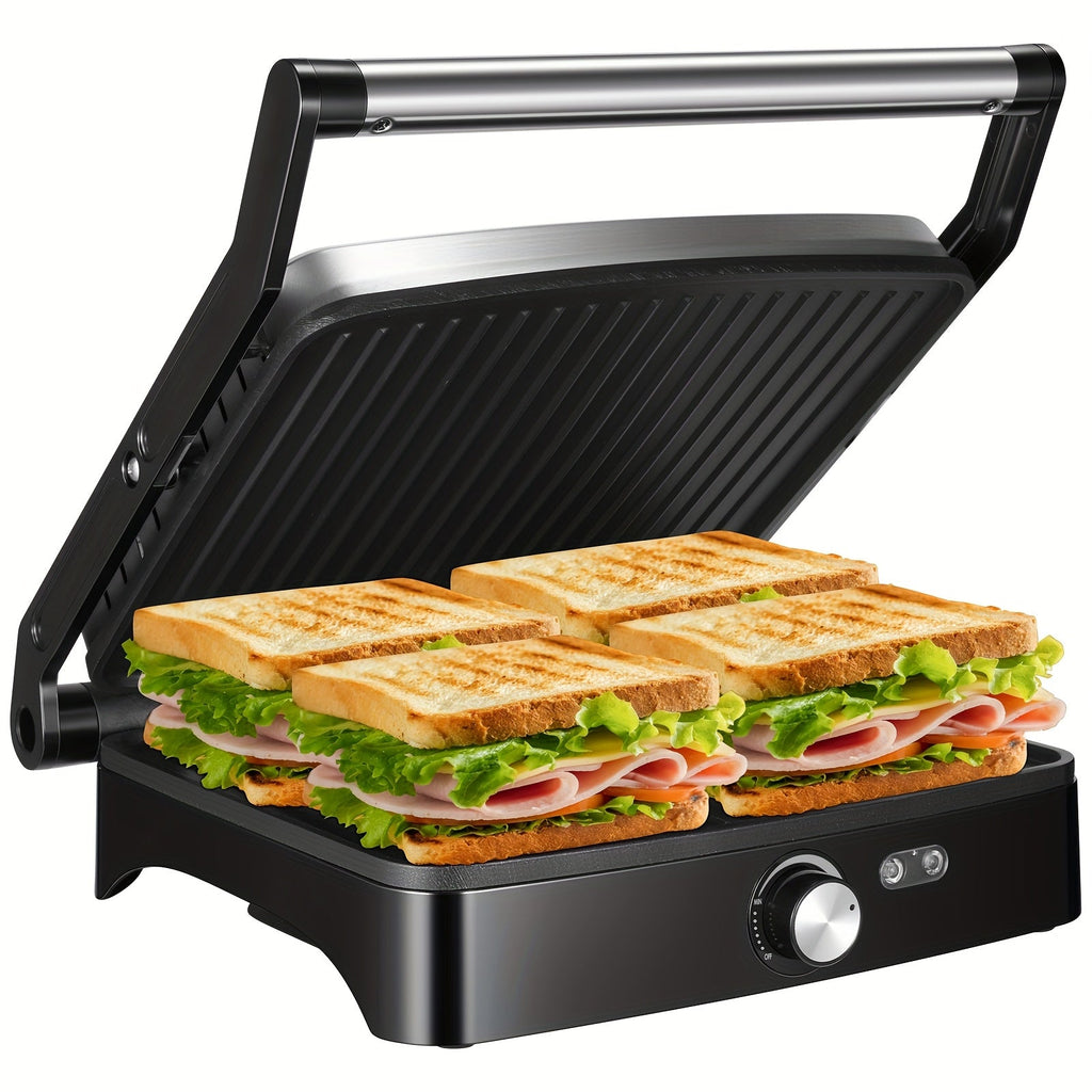 Panini Press Sandwich Maker 1200W ¨C 4-Slice Non-Stick Grill with 180¡ã Opening Adjustable Temperature 120¨C428¡ãF & Removable Drip Tray | Electric Contact Grill for Sandwiches Steaks Burgers Indoor Use