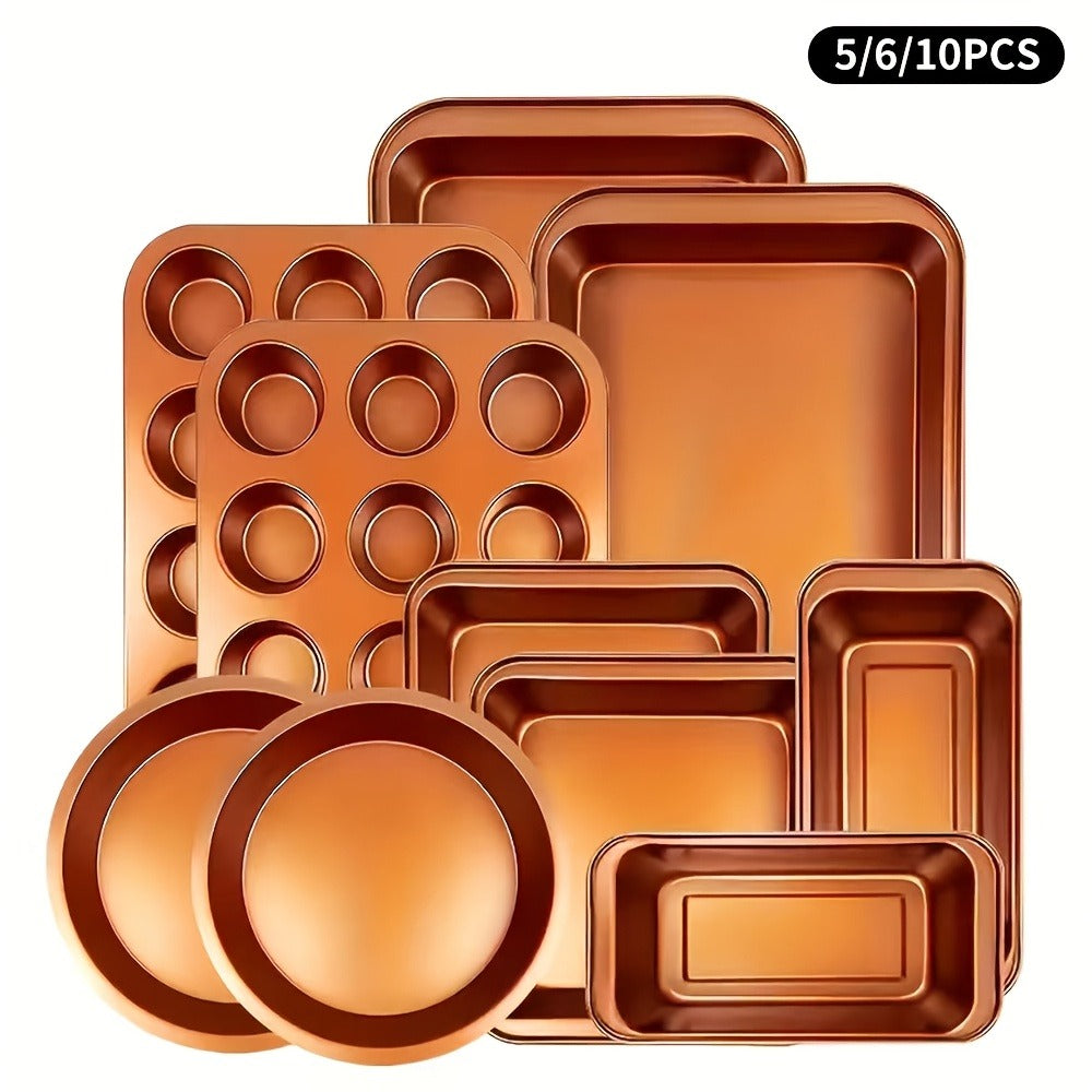 Nonstick Bakeware Set 5 6 or 10pcs with Cooling Rack Round Cake Pan Square Cake Pan Bread Pan Muffin Pan Roasting Pan Dishwasher Safe Oven Safe Easy to Clean