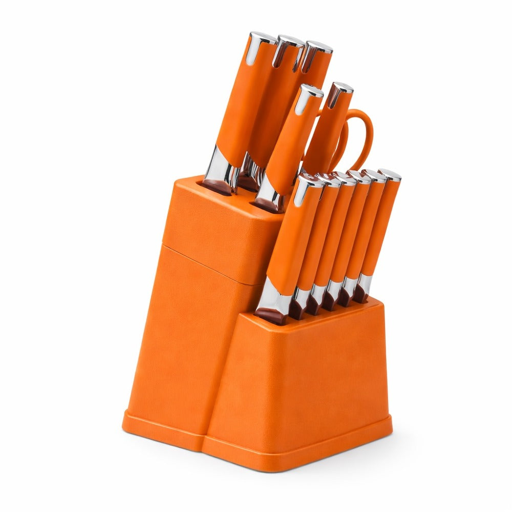 13-Piece Kitchen Knife Set with Block, Chef Bread Steak Knives Scissors Stainless Steel Colorful Cutlery Gift Set with Knife Holder