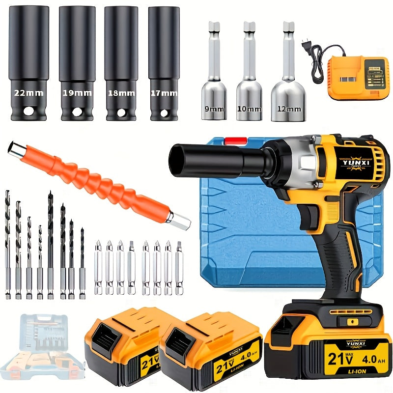 Cordless Impact Wrench Set with Charger Lithium-Ion Portable Electric Wrench Quick Charge for Home Automotive Repair Maintenance DIY Power Tool Kit