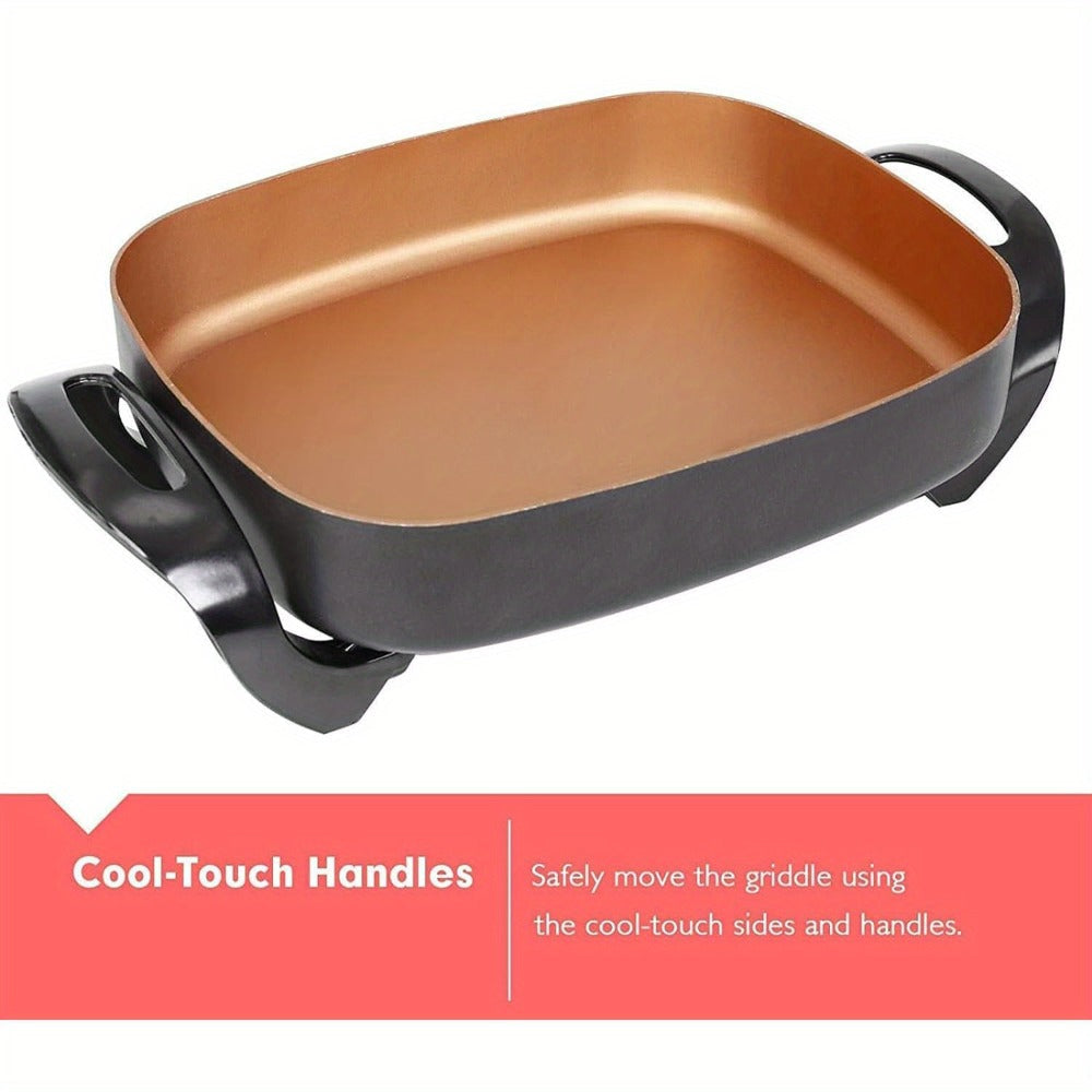Jumbo Electric Skillet 8-Quart 16x12x3.15 Inch Deep Dish Copper Nonstick with Tempered Glass Vented Lid & Upgraded Thermostat ¨C Large Family Electric Frying Pan for Roasting Frying