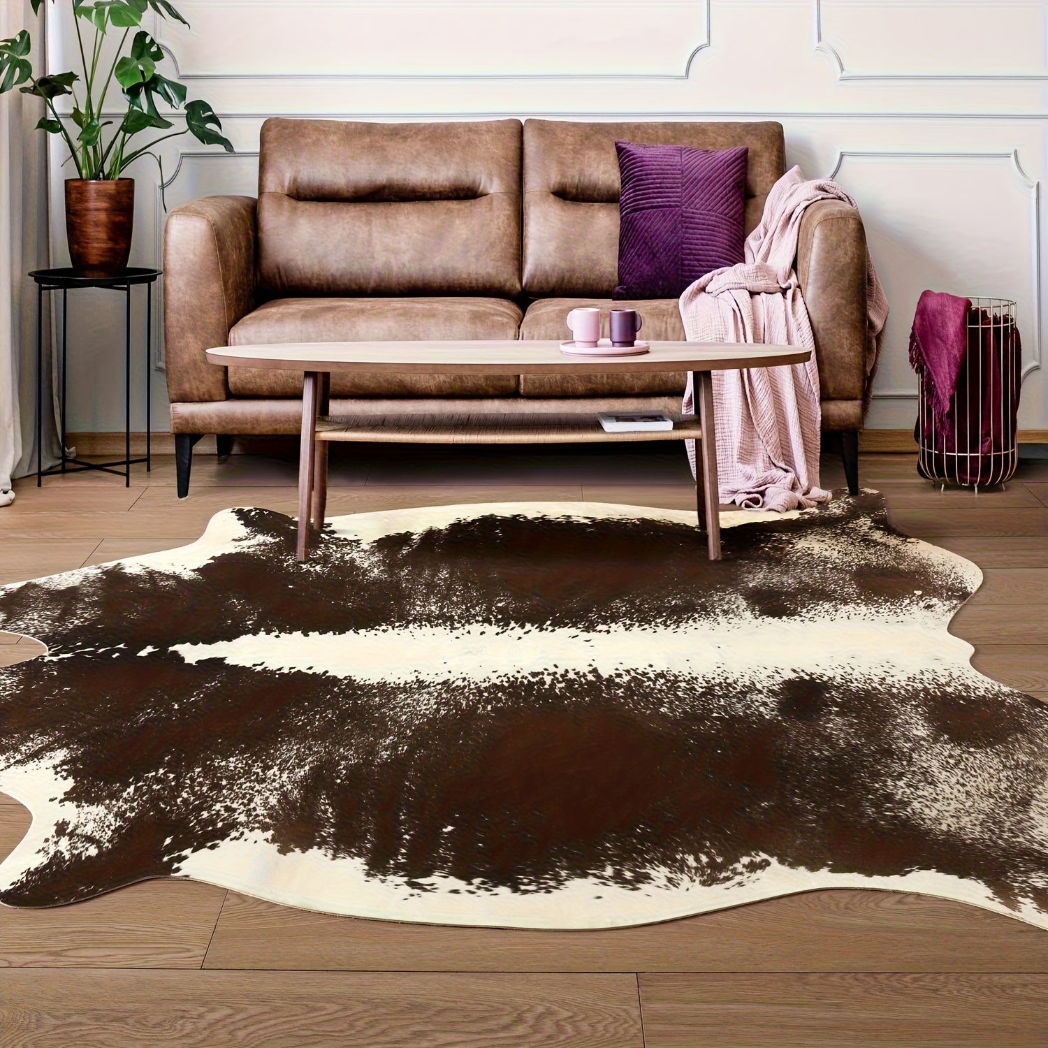 Cowhide Area Rug Faux Animal Print Rug Western Style Non-Slip Floor Mat for Living Room Bedroom Dining Room Office Boho Home Decor Cow Print Carpet