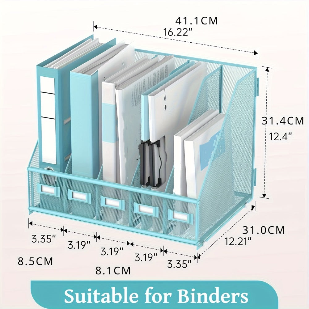 Metal Desk File Organizer 5 Vertical Compartments Magazine Holder Desktop File Rack for Office Home Workspace Document Sorter Letter Tray Paper Storage