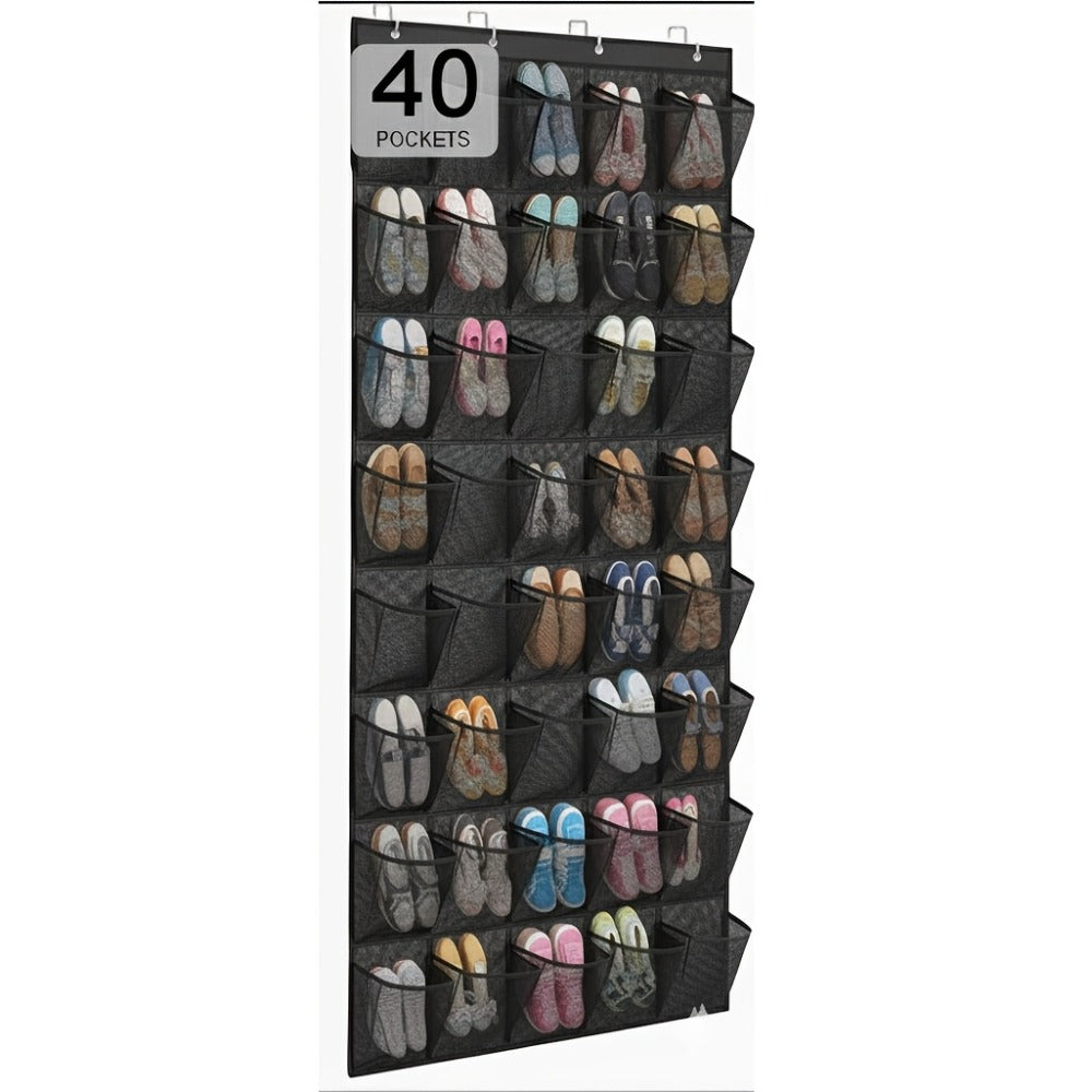 Over the Door Shoe Organizer 40 Pockets with 4 Hooks ¨C Durable Fabric Hanging Shoe Storage for Closet, Entryway & Bedroom ¨C Space-Saving Door Shoe Rack in Gray, White & Black