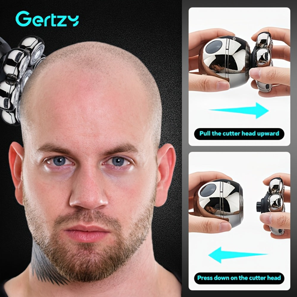 Electric Head Shaver for Bald Men 5-in-1 Grooming Kit with Rotary Blades, Hair Clipper, Nose Trimmer, Cleaning Brush & Scalp Massager ¨C Cordless Rechargeable Skull Shaver, Silver & Gold