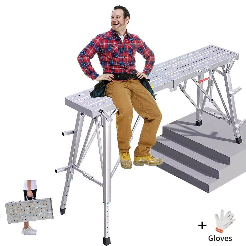 Adjustable Folding Scaffolding Work Platform 800 lbs, Portable Drywall Bench Step Ladder with Anti-Slip Feet & Safety Lock, Height 31.5¡±-49.2¡±, for Painting, Cleaning, Car Washing & Decorating