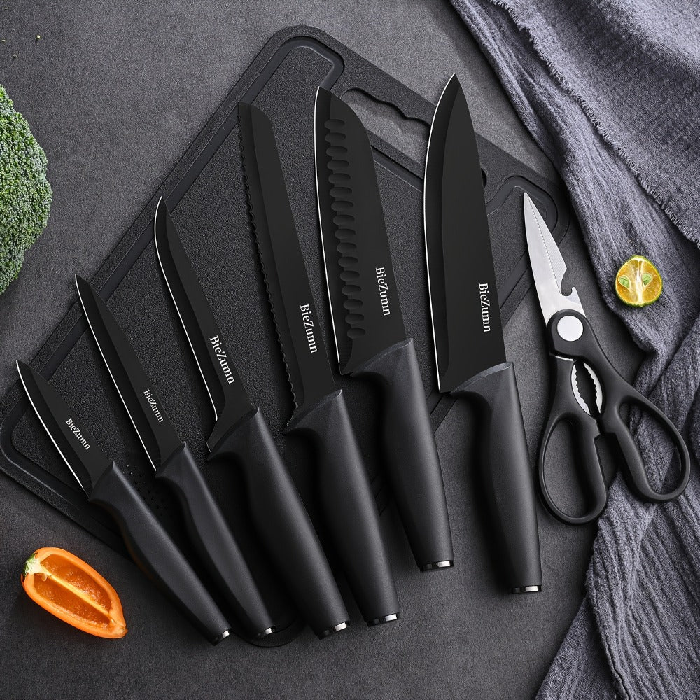 Kitchen Knife Set ¨C 3-Piece & 14-Piece Multi-Purpose Chef¡¯s Knife, Steak Knife, Fruit Knife & Scissors with Storage Block, Black