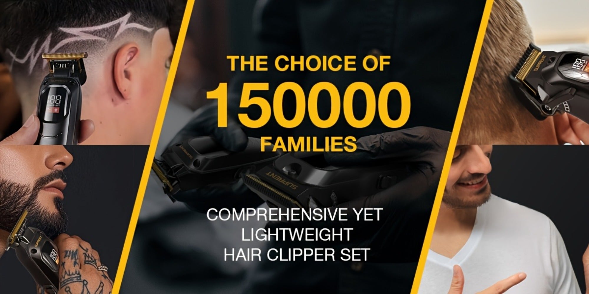Hair Clippers & Beard Trimmer Set for Men - SUPRENT Professional Cordless Grooming Kit with T-Blade Trimmer, 6000RPM Quiet Motor, LED Display, 6 Guide Combs, Type-C Charging, Home & Barber Use
