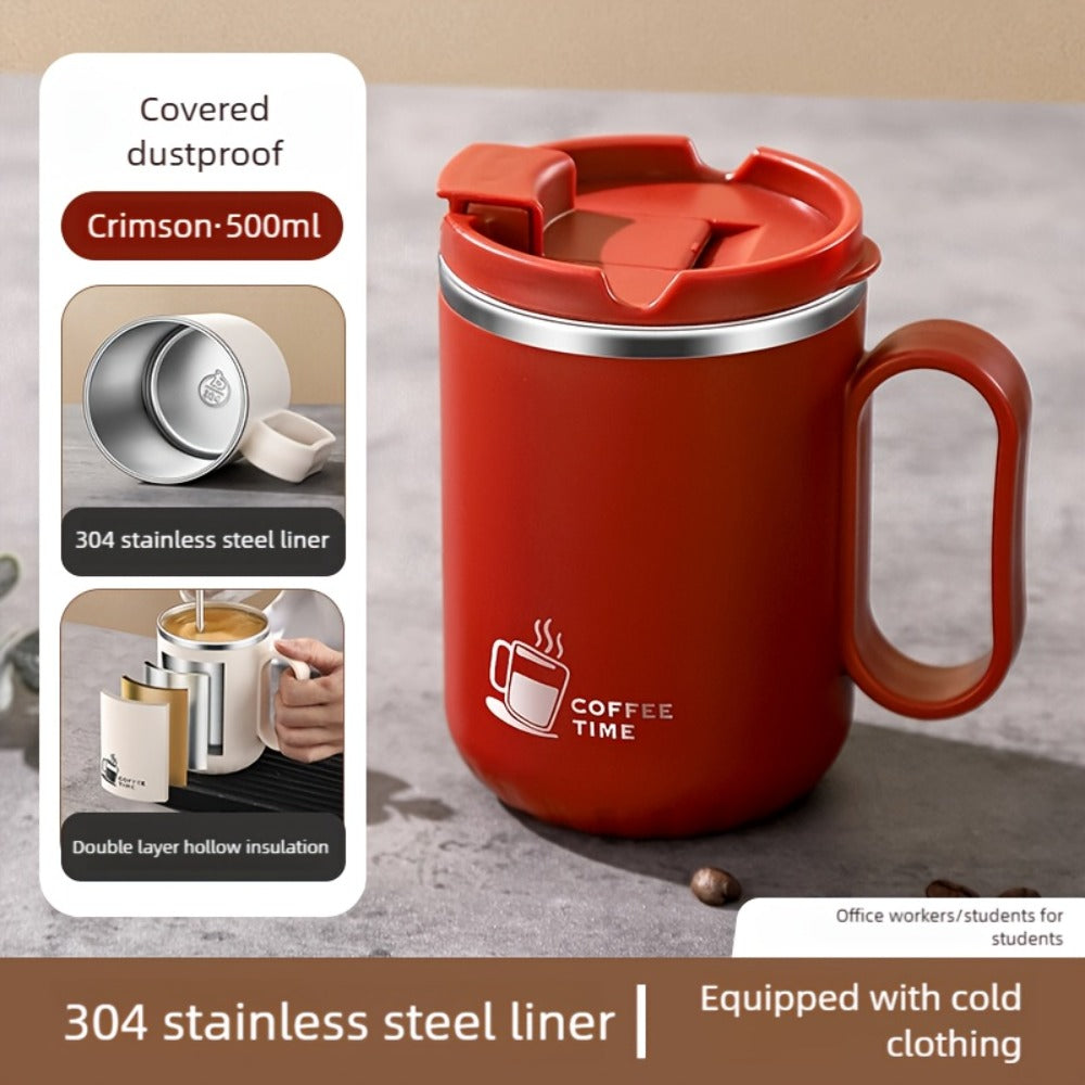 Stainless Steel Travel Mug Valentine's Letter Print Double Wall Insulated Coffee Cup Leak-Proof Lid 500ml Office Home Travel