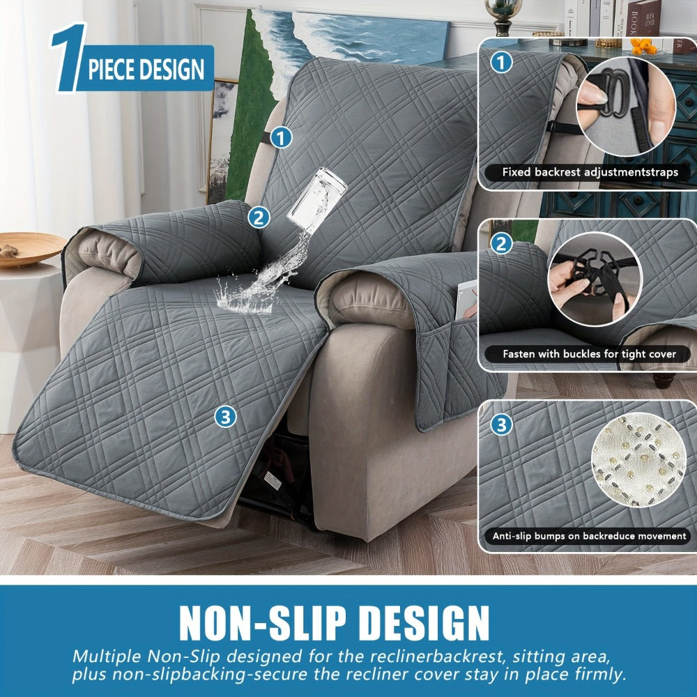 Recliner Chair Cover Waterproof Non-Slip Sofa Slipcover with Pocket Pet Scratch Resistant Washable Furniture Protector for Living Room Multiple Colors