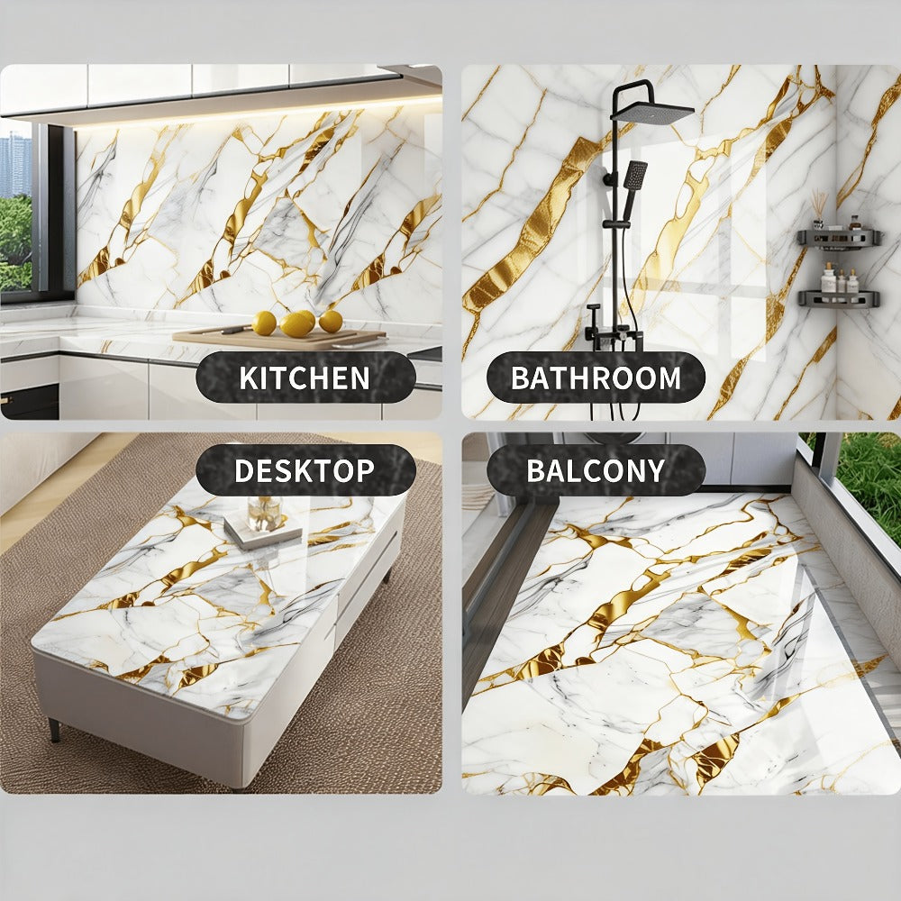 Self-Adhesive Marble Tile Stickers 11.8x11.8in Peel and Stick Wall Tiles for Bathroom Kitchen Backsplash ¨C Waterproof 3D Glossy Imitation Marble Wall Panel, Easy to Install, 50 or 100 Pack
