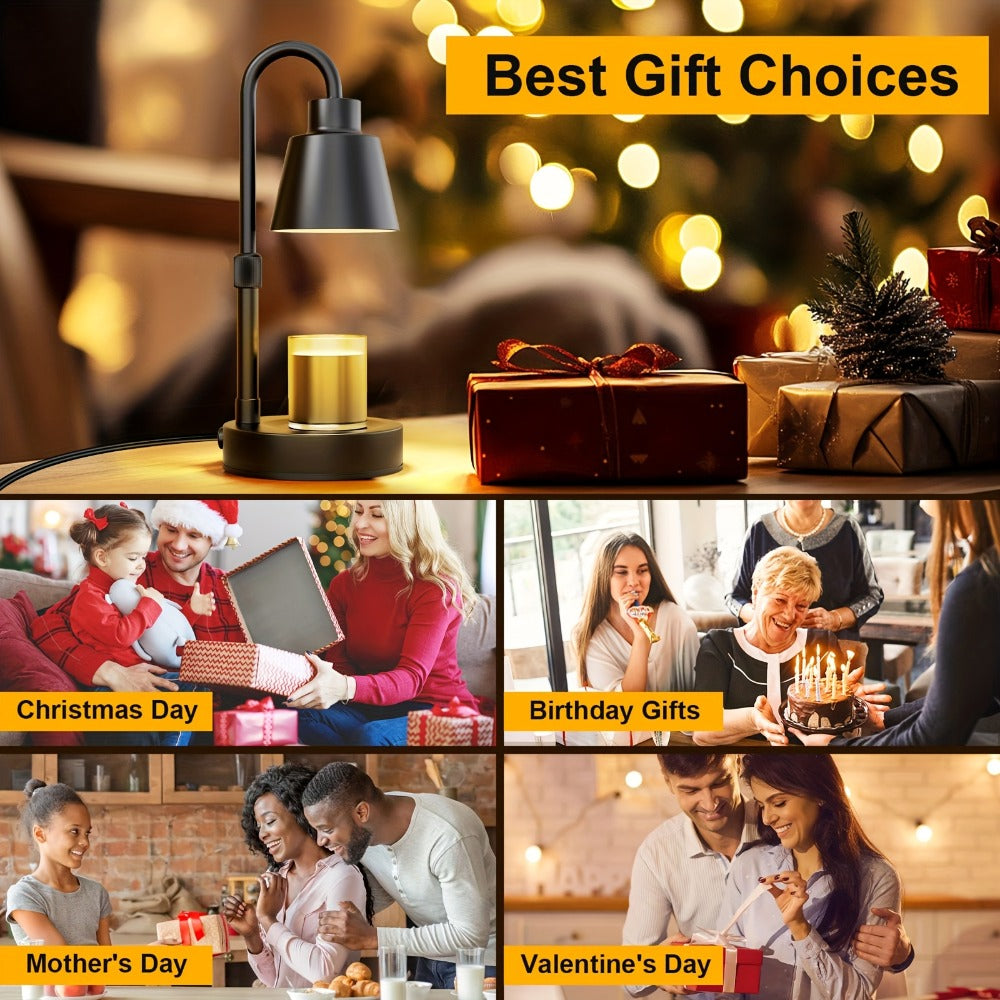 Candle Warmer Lamp with Timer Height Adjustable Metal - Electric Jar Candle & Wax Melt Warmer for Home, Bedroom & Living Room Decor | Housewarming Birthday Gift for Mom | Bulbs Not Included