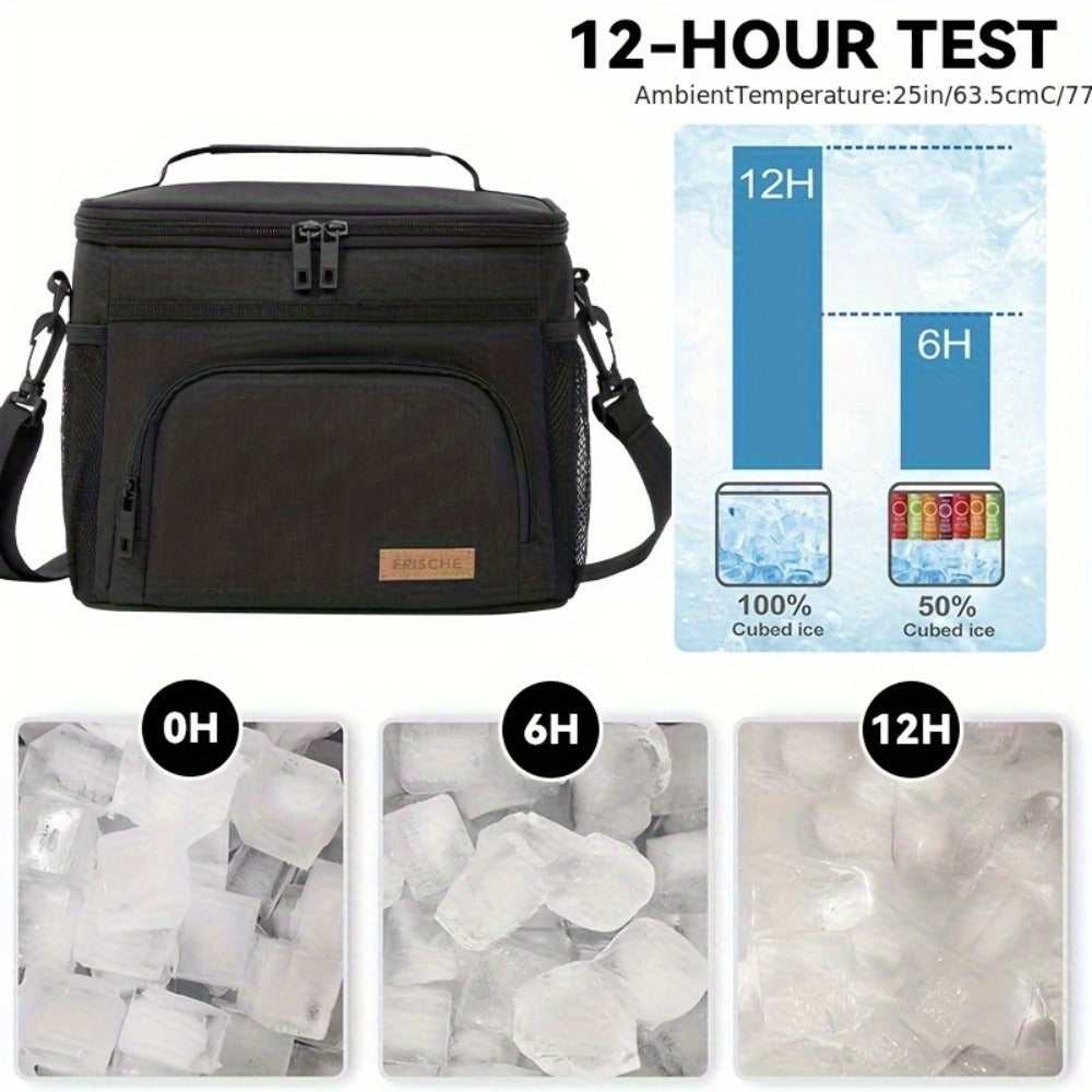 Insulated Lunch Bag with Adjustable Shoulder Strap - Leakproof Reusable Cooler Bag for Men Women Portable Fresh Keeper | Black Grey Blue | Office Travel Beach Picnic Camping School