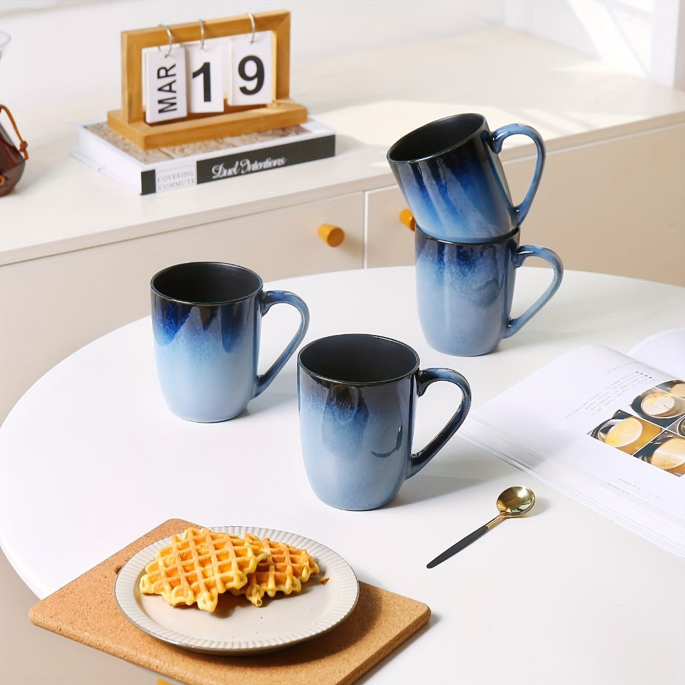 Gradient Blue Ceramic Mugs Set of 6 ¨C 14 Oz Reaction Glaze Coffee Mugs ¨C Durable Stain-Resistant Unique Design ¨C Perfect for Coffee, Tea & Gifting at Weddings, Parties & Holidays