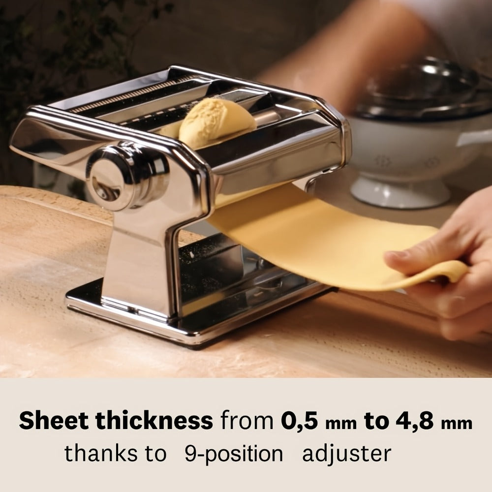 Pasta Maker Machine Manual 9 Adjustable Thickness Settings Stainless Steel Pasta & Noodle Cutter for Spaghetti Fettuccine Lasagna Dumpling Wrappers - Durable Hand Crank Kitchen Tool for Homemade Pasta