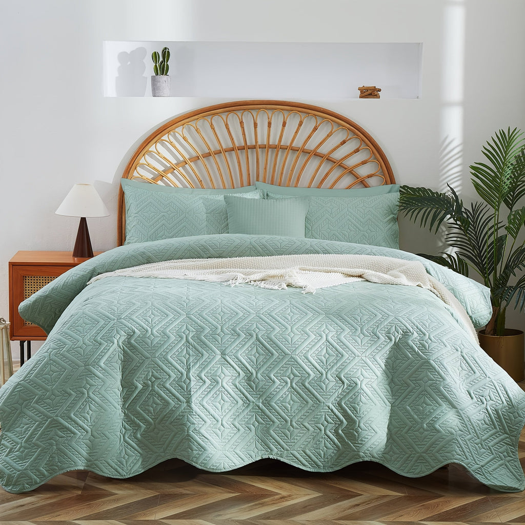 Bedspread Set 3 Piece Striped Rhombus Pattern Soft Breathable Bed Cover with 2 Pillowcases Lightweight Comforter Alternative Bedding Set for Bedroom Dorm Room