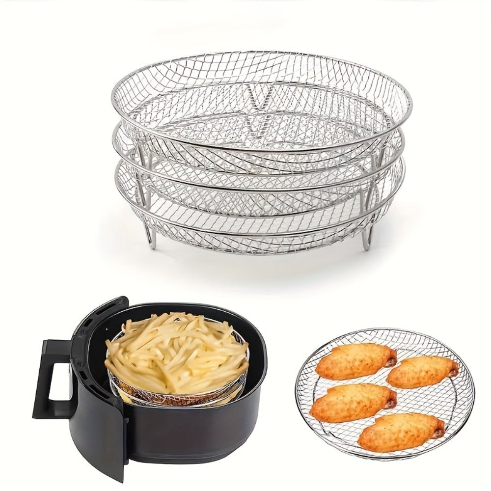 Air Fryer Rack 7 Piece Stainless Steel Dehydrator Stacking Rack with Clips - Reusable Round Multi-Layer Air Fryer Accessories for 4.2QT to 5.8QT Air Fryers, Oven Safe, Dishwasher Safe, Easy to Clean