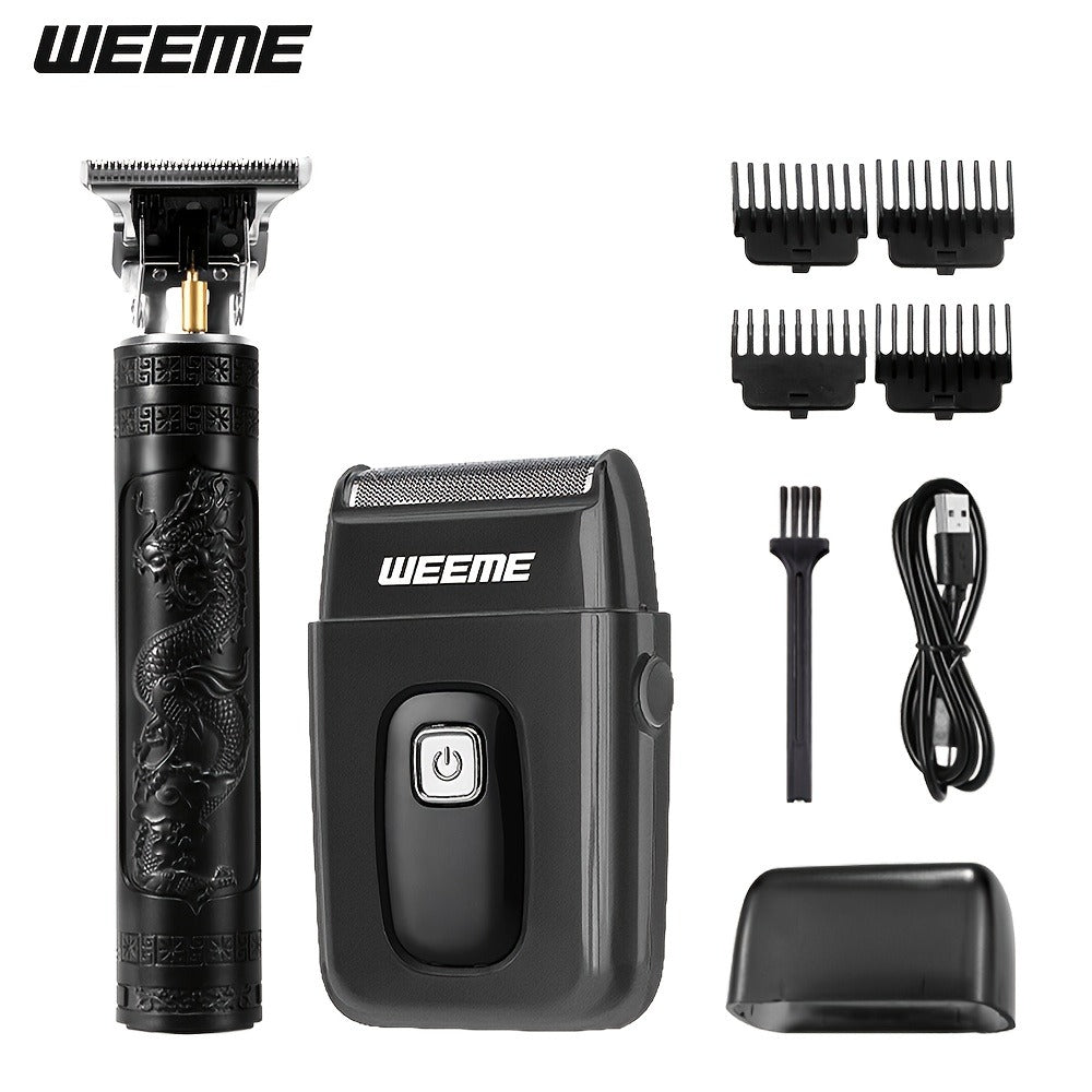 Men's Grooming Barber Haircut Set 2 & 3 Piece - Professional Hair Clipper USB Rechargeable T-Blade Trimmer Razor with 8 Limit Combs Complete Barbershop Kit for Men Boyfriend Father Birthday Gift Black