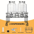 Glass Beverage Dispenser Set with Stand, 1-Gallon Square Glass Drink Dispenser with Stainless Steel Spigot & Ice Tube, Leak-Proof Lemonade Dispenser for Kitchen, Parties, Camping, 2pcs