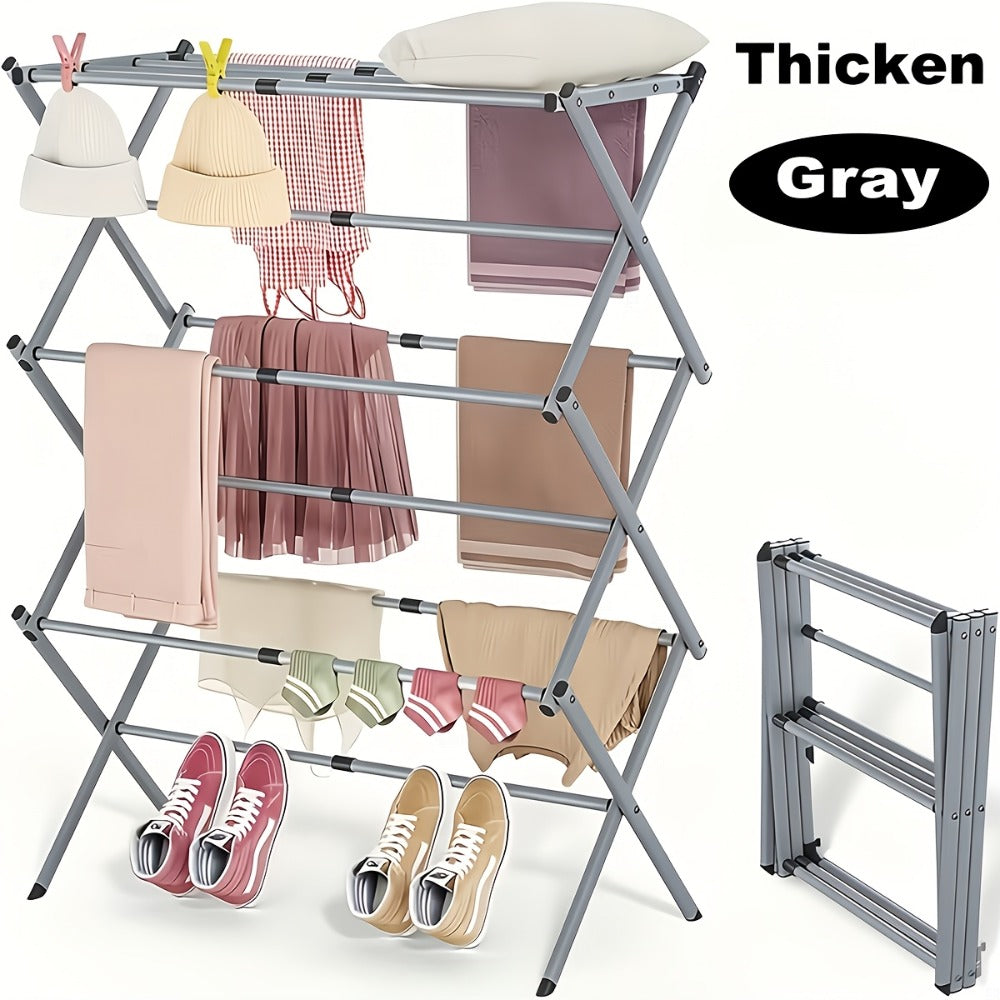 Laundry Drying Rack 3-Tier X-Type Expandable Metal, Collapsible Clothes Dryer & Towel Rack ¡ª Air Drying Stand for Indoor & Outdoor Use | Grey, White | Multiple Configurations