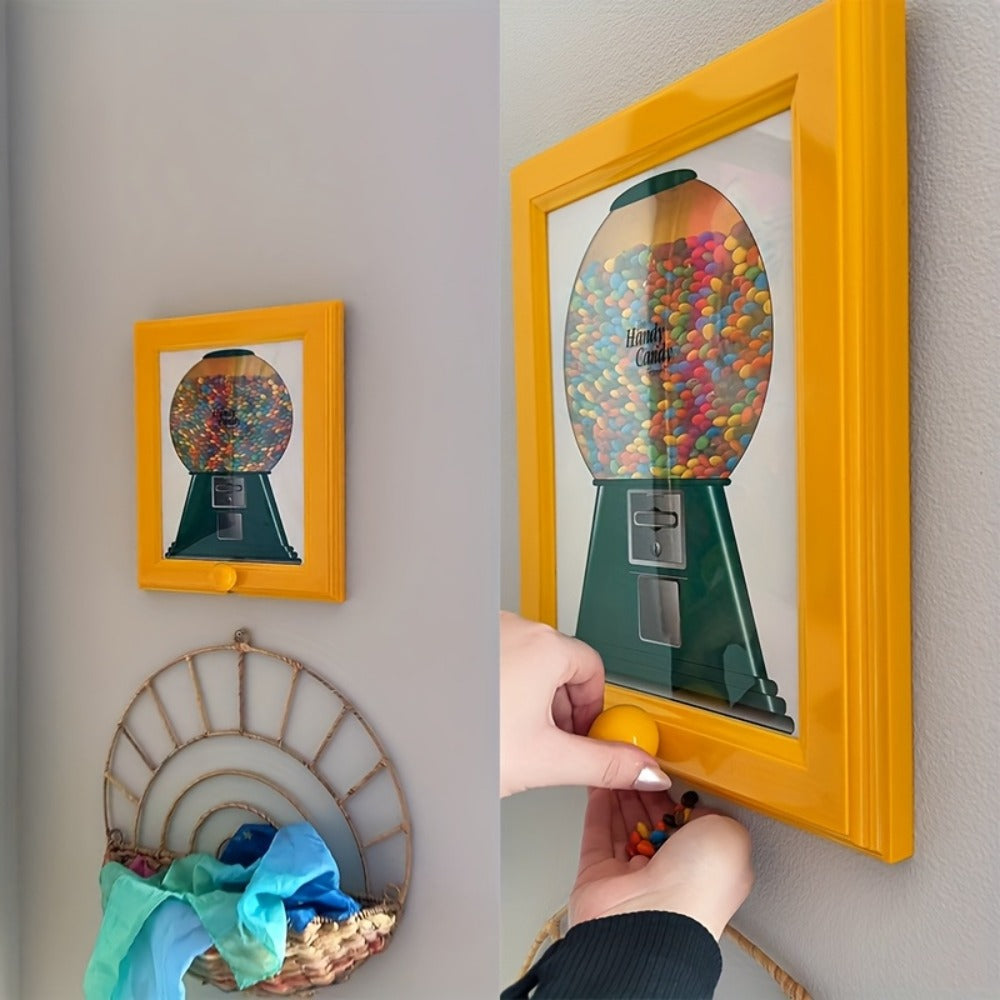 Wall Mounted Photo Frame Candy Dispenser with Shelf ¨C Space Saving Treat & Nut Storage Holder for Home Office Decor