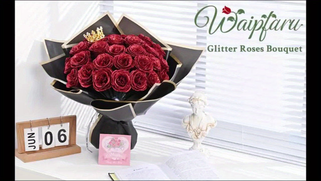 Glitter Roses Bouquet 24/36pcs - Everlasting Artificial Roses with Sparkling Glitter Petals for Valentine's Day, Wedding & Anniversary
