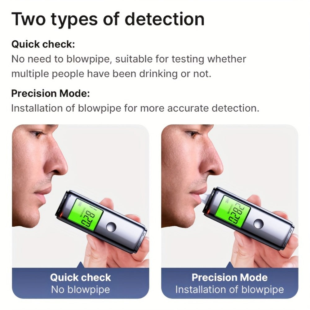 Breathalyzer Alcohol Tester 2-in-1 Rechargeable Dual Mode Blow Activated Digital BAC Tester for Personal Use Drunk Driving Prevention Portable Alcohol Meter