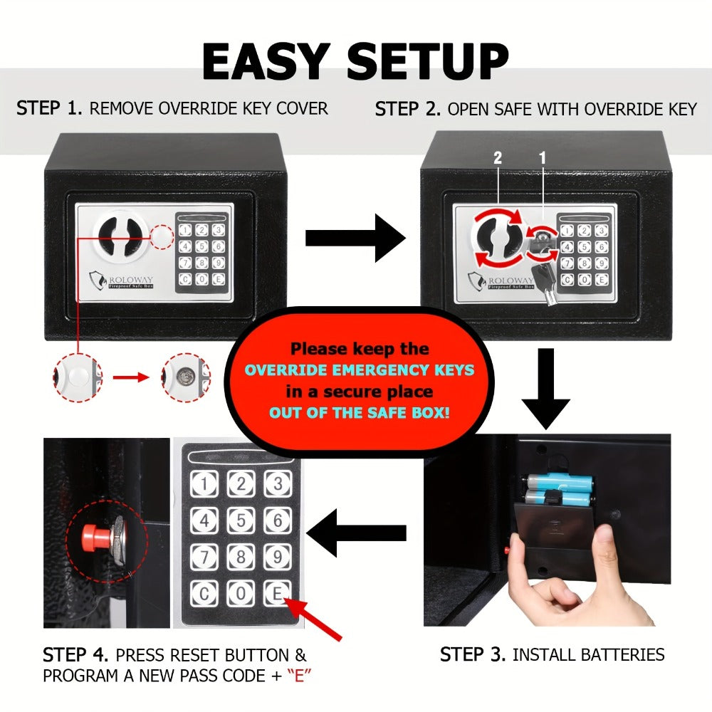 Fireproof Safe Box with Keyboard Lock ¨C ROLOWAY Home & Office Security Safe with Fireproof Bag, Multiple Sizes, Black & Pink Options