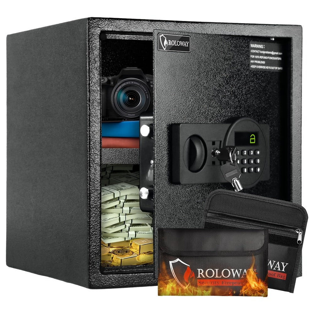 Fireproof Safe Box with Keyboard Lock ¨C ROLOWAY Home & Office Security Safe with Fireproof Bag, Multiple Sizes, Black & Pink Options