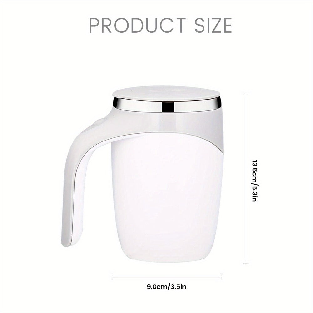 Self Stirring Coffee Mug with Magnetic Stirring Technology ¨C 13.3oz Stainless Steel Travel Mug, No Battery Needed, Spill-Proof Lid & Ergonomic Handle, Reusable Coffee Cup Gift Set ¨C White & Beige