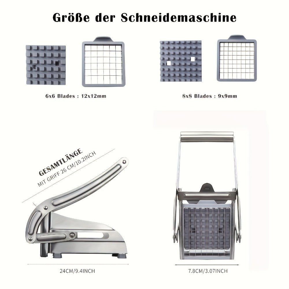 French Fry Cutter ¨C Stainless Steel Vegetable & Potato Slicer, Multi-Function Food Chopper for Potato, Carrot, Cucumber & Onion, with Storage Box