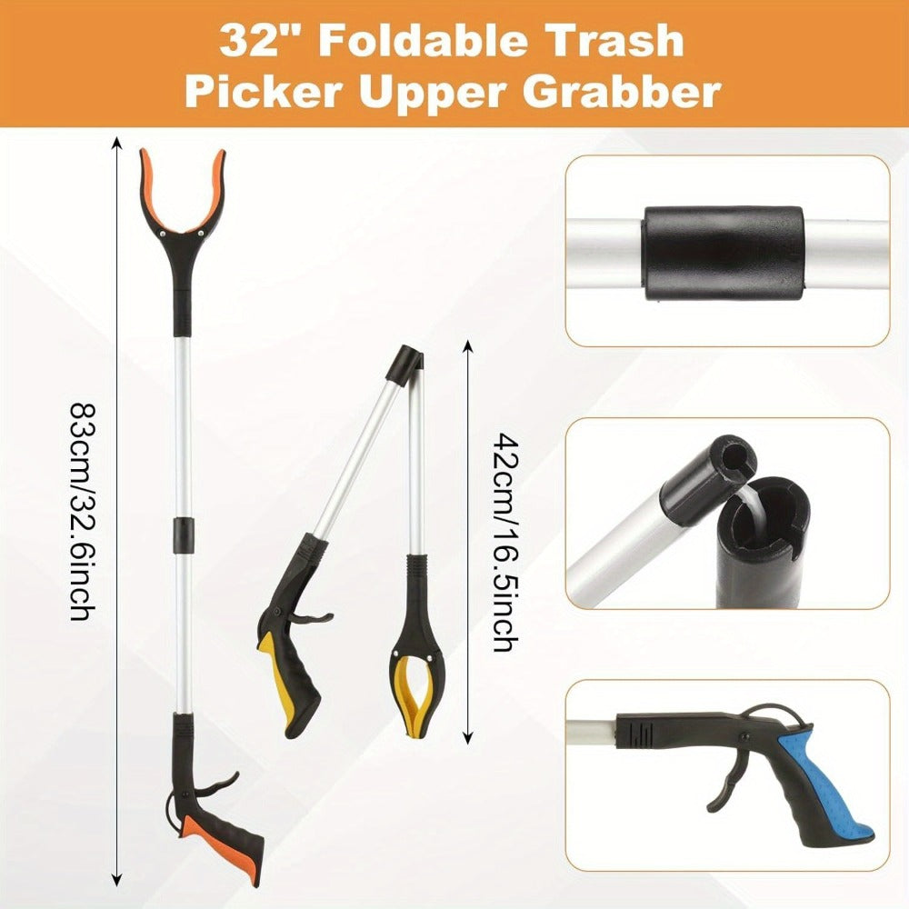 Grabber Reacher Tool 32 Inch Foldable Pick Up Stick 360¡ã Rotating Jaw Magnetic Tip Extra Long Heavy Duty Litter Picker Mobility Aid for Seniors Blue 2-Pack 4-Pack