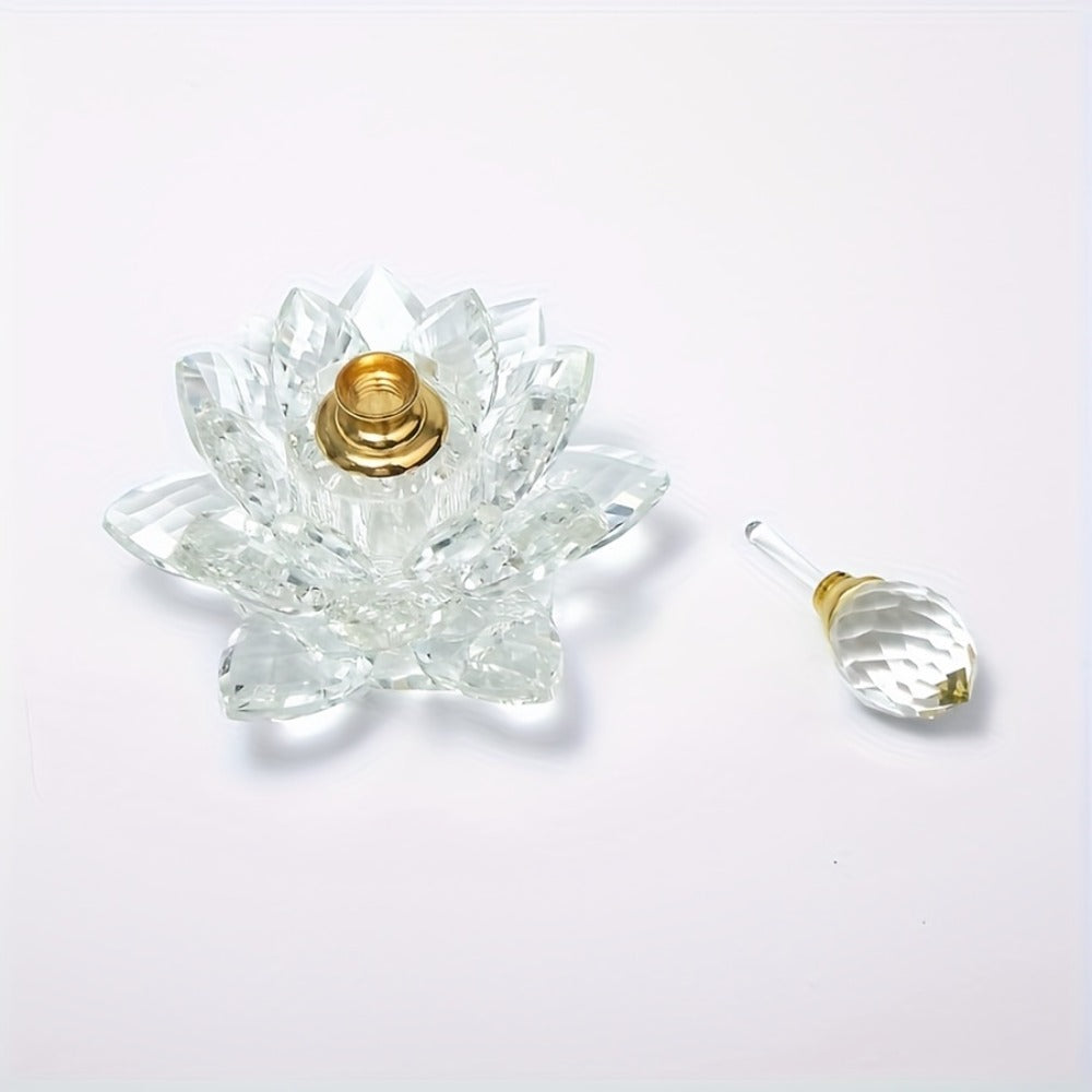 Lotus Shaped Glass Perfume Bottle Crystal Desktop Ornament Decorative Vase Figurine Home Decor Gift for Birthday Christmas Holiday